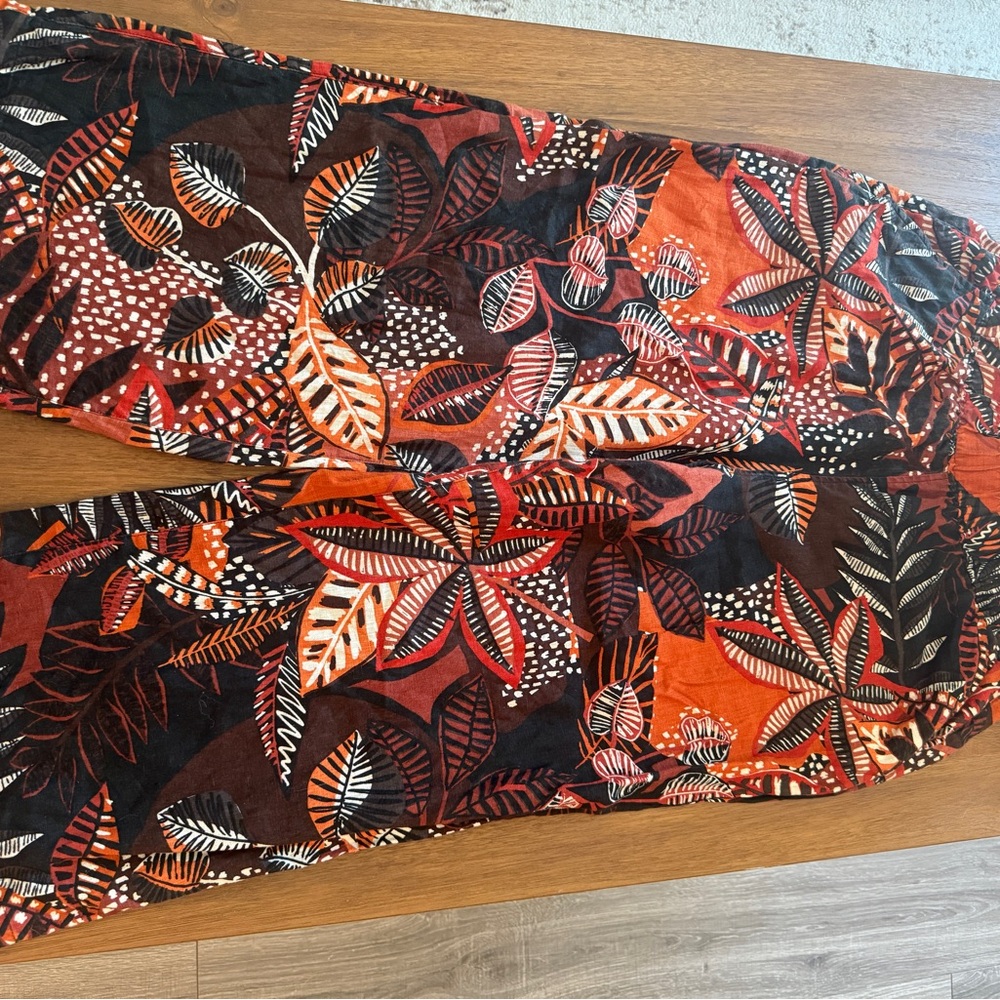 Cynthia Rowley Linen Multicolor Leaf Print Pants